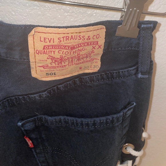 LEVI’S 501 Reworked Upcycled Lace Up Dark Navy Denim Jeans Size Fits 27-… - Picture 5 of 10
